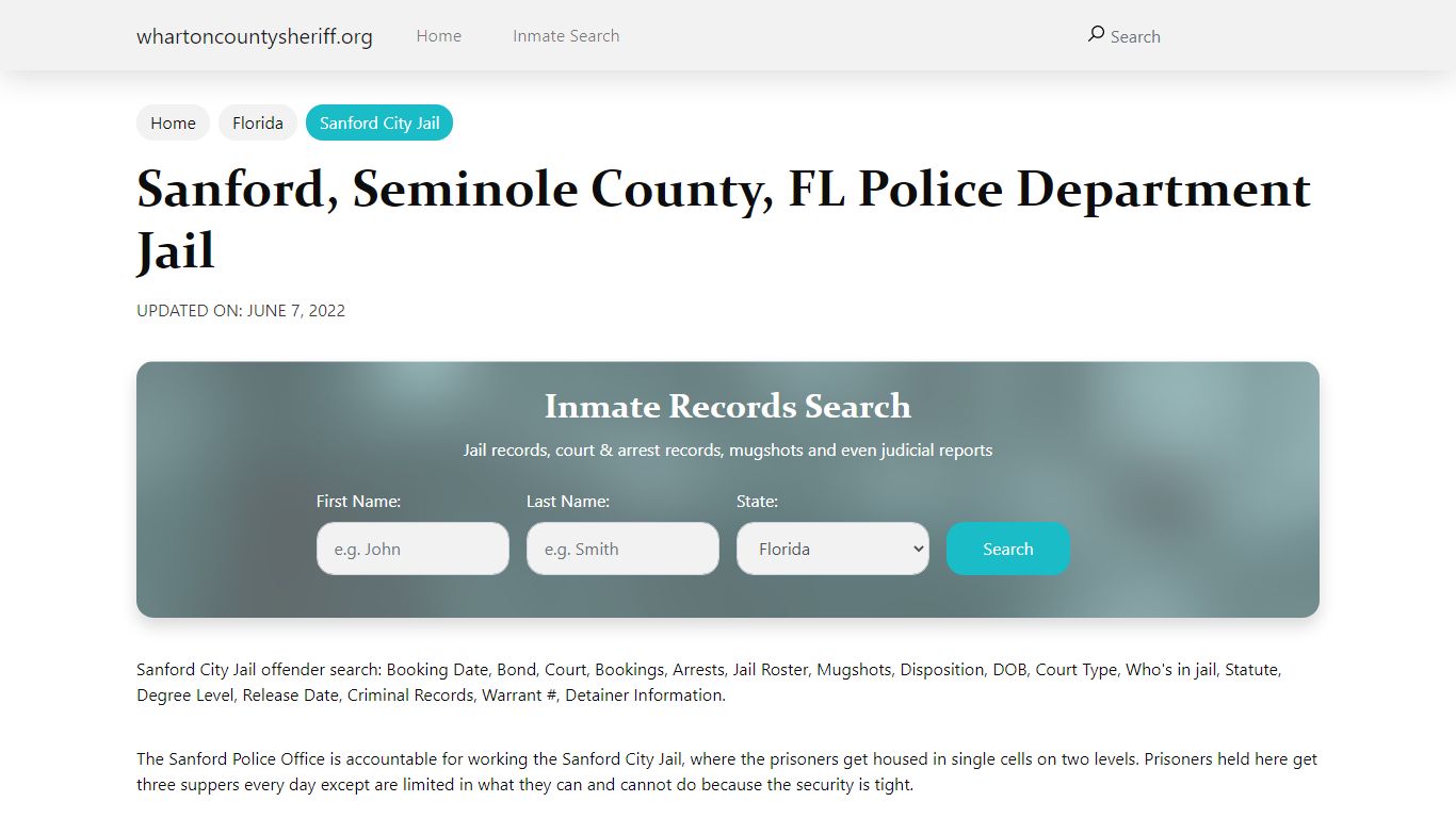 Sanford, FL City Jail Inmates, Arrests